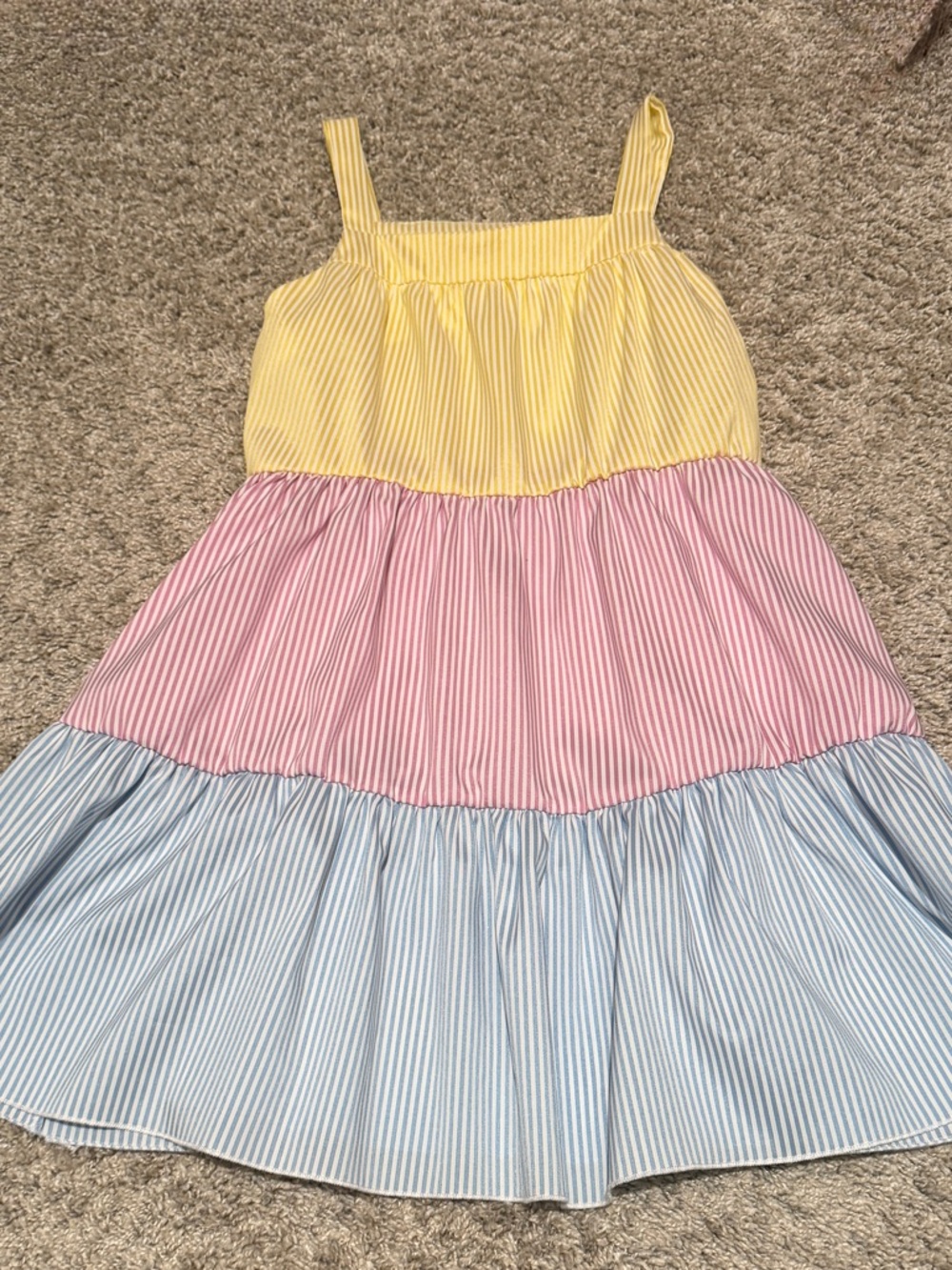 Kids Sleeveless Tiered Stripe Dress - Yellow, Pink & Blue